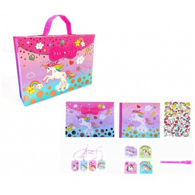 PAMIĘTNIK NA HASŁO ZESTAW JEDNOROŻEC UNICORN NAKLEJKI KARTY TAGI