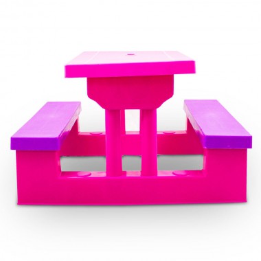 COIL Stół ogrodowy piknikowy dla dzieci z parasolem i ławkami różowy