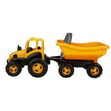 COIL Traktor z przyczepą ciągnik duży 70cm + zestaw łopatki grabki żółty