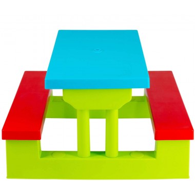 COIL Stół ogrodowy piknikowy dla dzieci z parasolem i ławkami zielono-czerwony