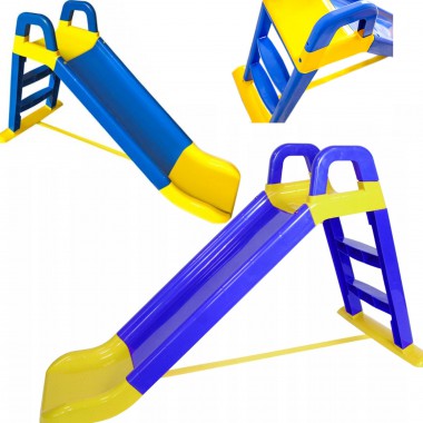 COIL Zjeżdżalnia ślizg duża dla dzieci 140 cm ogrodowa ślizgawka solidna z drabinką niebiesko-żółta