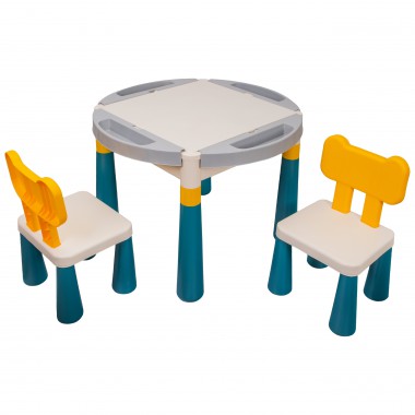 COIL Stolik wielofunkcyjny blat do układania klocków 2w1 dla dzieci okrągły + 2 krzesła