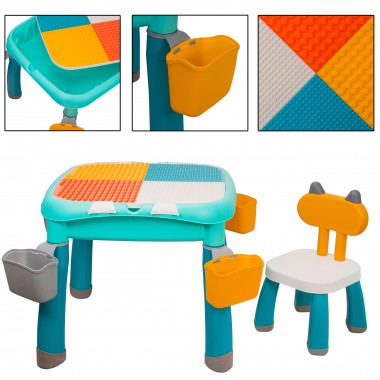 COIL Stolik wielofunkcyjny blat do układania klocków 2w1 dla dzieci + krzesło pastelowy