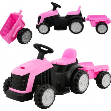COIL Traktor na akumulator z przyczepką dla dzieci traktorek pojazd przyczepka różowy