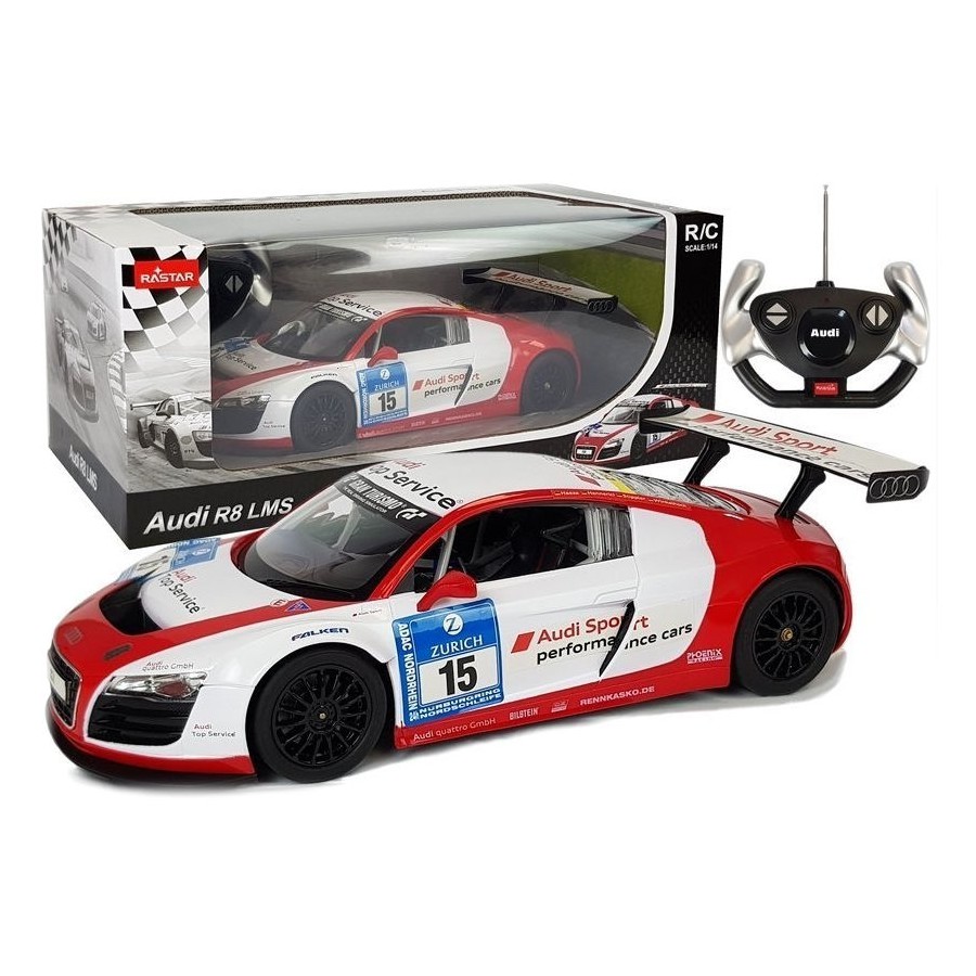 COIL Zdalnie sterowany samochód auto RC pilot AUDI R8 LMS pojazd biały 1:14 27MHz