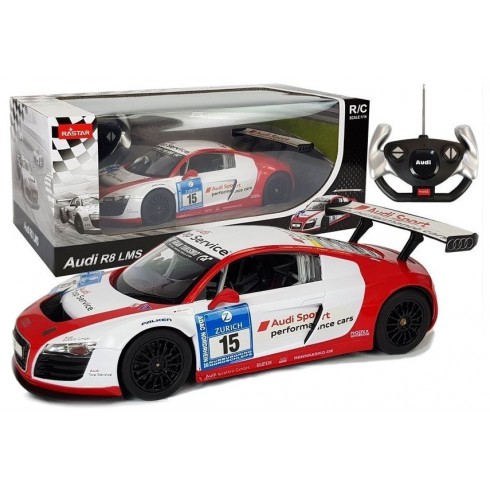 COIL Zdalnie sterowany samochód auto RC pilot AUDI R8 LMS pojazd biały 1:14 27MHz