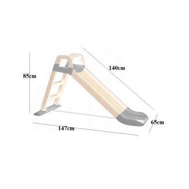 COIL Zjeżdżalnia ślizg duża dla dzieci 140 cm ogrodowa ślizgawka solidna z drabinką kremowo-szara