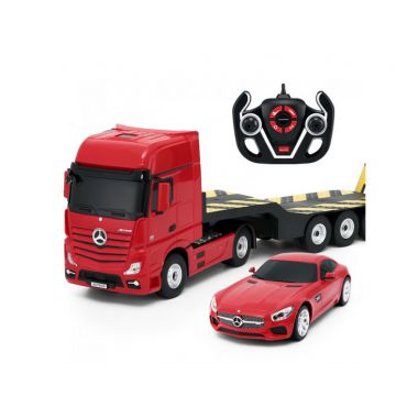COIL Zdalnie sterowany samochód auto RC pilot duży zestaw 2 auta Mercedes Actros z lawetą 1:24 RTR czerwony