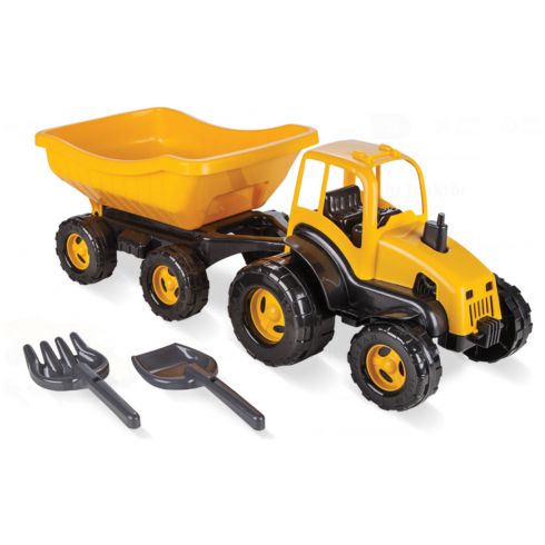 COIL Traktor z przyczepą ciągnik duży 70cm + zestaw łopatki grabki żółty COIL Traktor z przyczepą ciągnik duży 70cm + zestaw łopatki grabki żółty