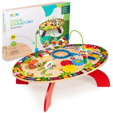 COIL Duży drewniany stolik edukacyjny sensoryczny zabawka dla dzieci 7w1