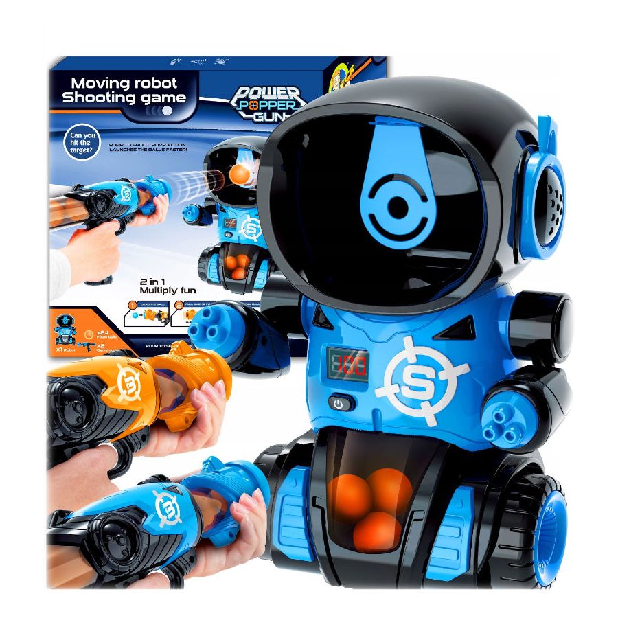 COIL Gra zręcznościowa dla dzieci strzelanie do celu Robot + 2 pistolet + 24 piłki niebieski