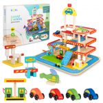 COIL Garaż parking samochodowy auta autka zestaw drewniany piętrowy z autkami helikopter COIL Garaż parking samochodowy auta autka zestaw drewniany piętrowy z autkami helikopter