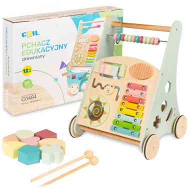 COIL Chodzik pchacz interaktywny dla dzieci jeździk edukacyjny 2w1 sorter pastelowy