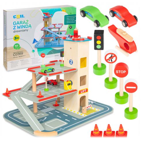 COIL Garaż parking samochodowy auta autka zestaw winda drewniany piętrowy helikopter z wyposażeniem COIL Garaż parking samochodowy auta autka zestaw winda drewniany piętrowy helikopter z wyposażeniem