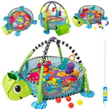 COIL Educational mat. Big for children and babies. Sensory playpen with balls of turtle