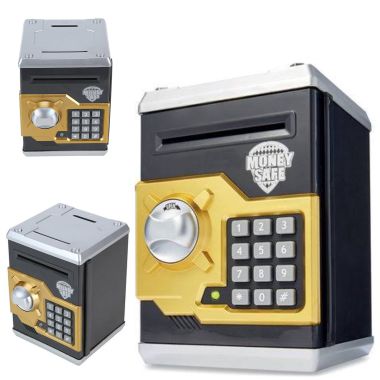 COIL Piggy bank Coin safe banknotes ATM Money opened for PIN code Cartress black and gold