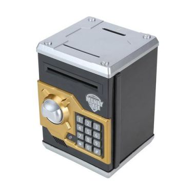 COIL Piggy bank Coin safe banknotes ATM Money opened for PIN code Cartress black and gold