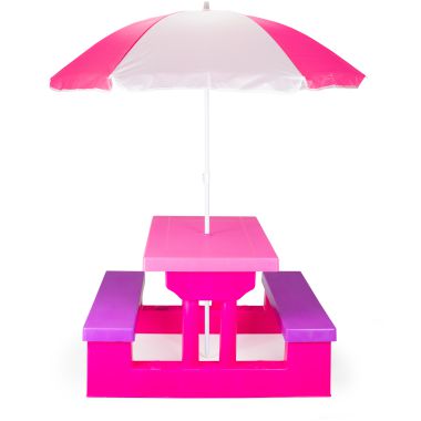 COIL Table de jardin de pique-nique pour enfants avec cadre de parapluie avec des bancs roses