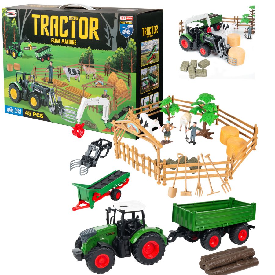 COIL Ensemble de personnages d'élevage pour enfants jouet Grande ferme + tracteur 45 éléments