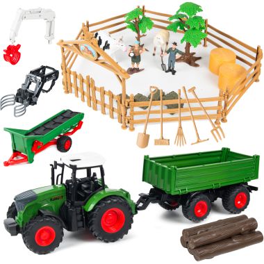 COIL Ensemble de personnages d'élevage pour enfants jouet Grande ferme + tracteur 45 éléments